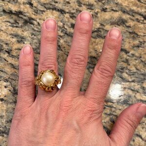 Napier Faux Pearl Ring Gold Tone Classic Vintage Cocktail Style